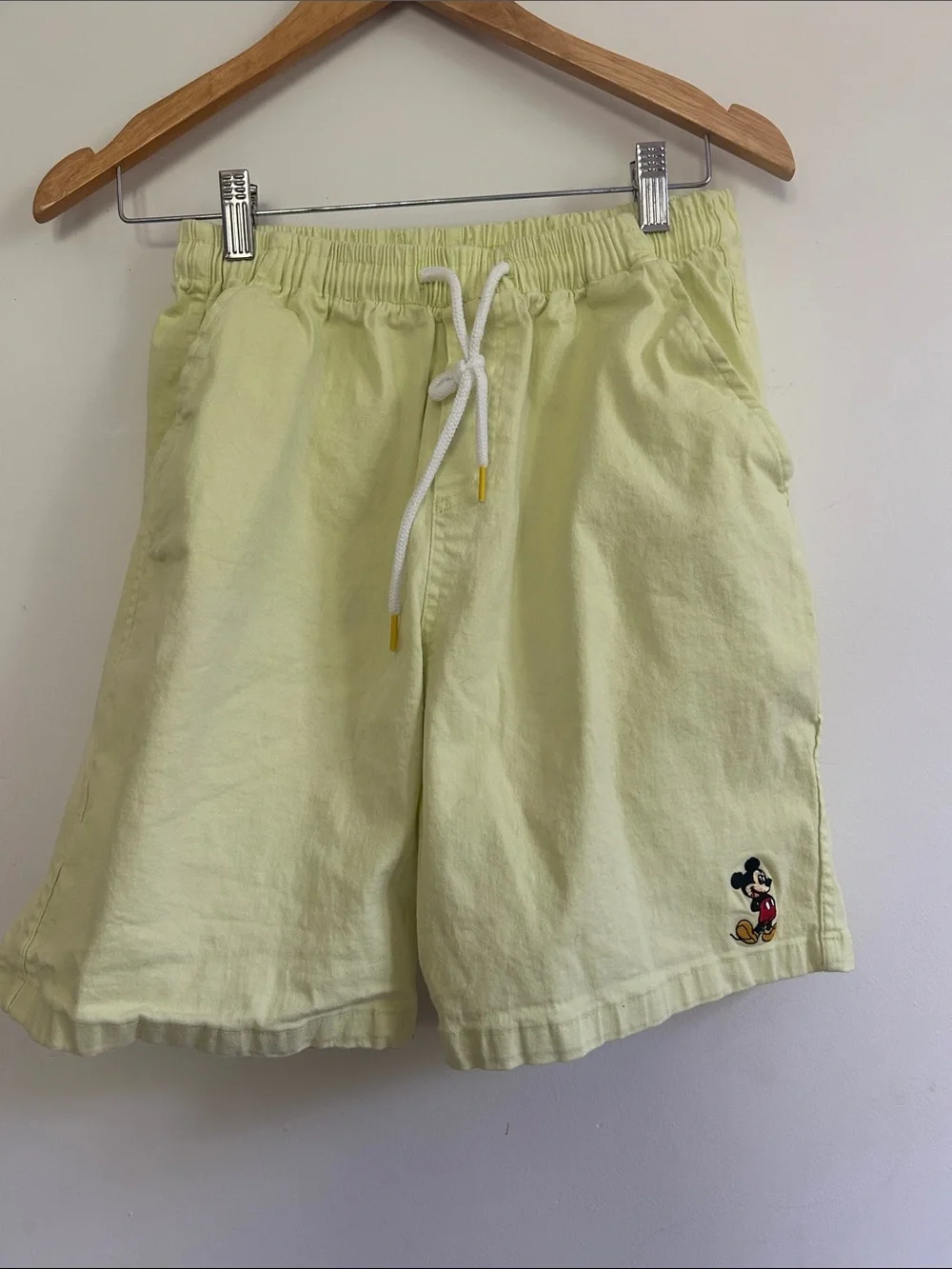 Y2K Mickey Mouse Pale Yellow Drawstring Men's Shorts EUC